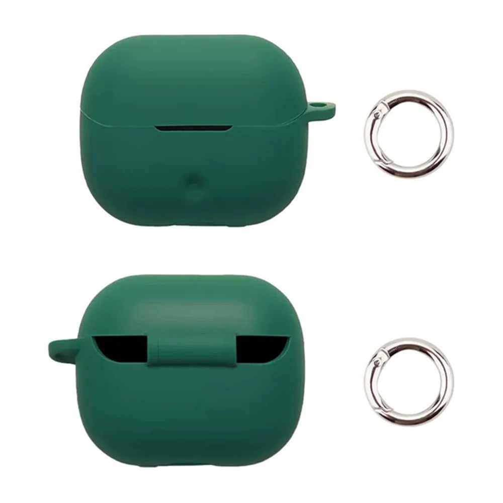 For SoundPEATS Q3 Pro Silicone Case Wireless Earbuds Protective Cover with Anti-Lost Buckle - Blackish Green - 2