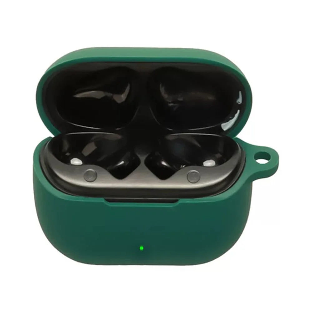 For SoundPEATS Q3 Pro Silicone Case Wireless Earbuds Protective Cover with Anti-Lost Buckle - Blackish Green - 3