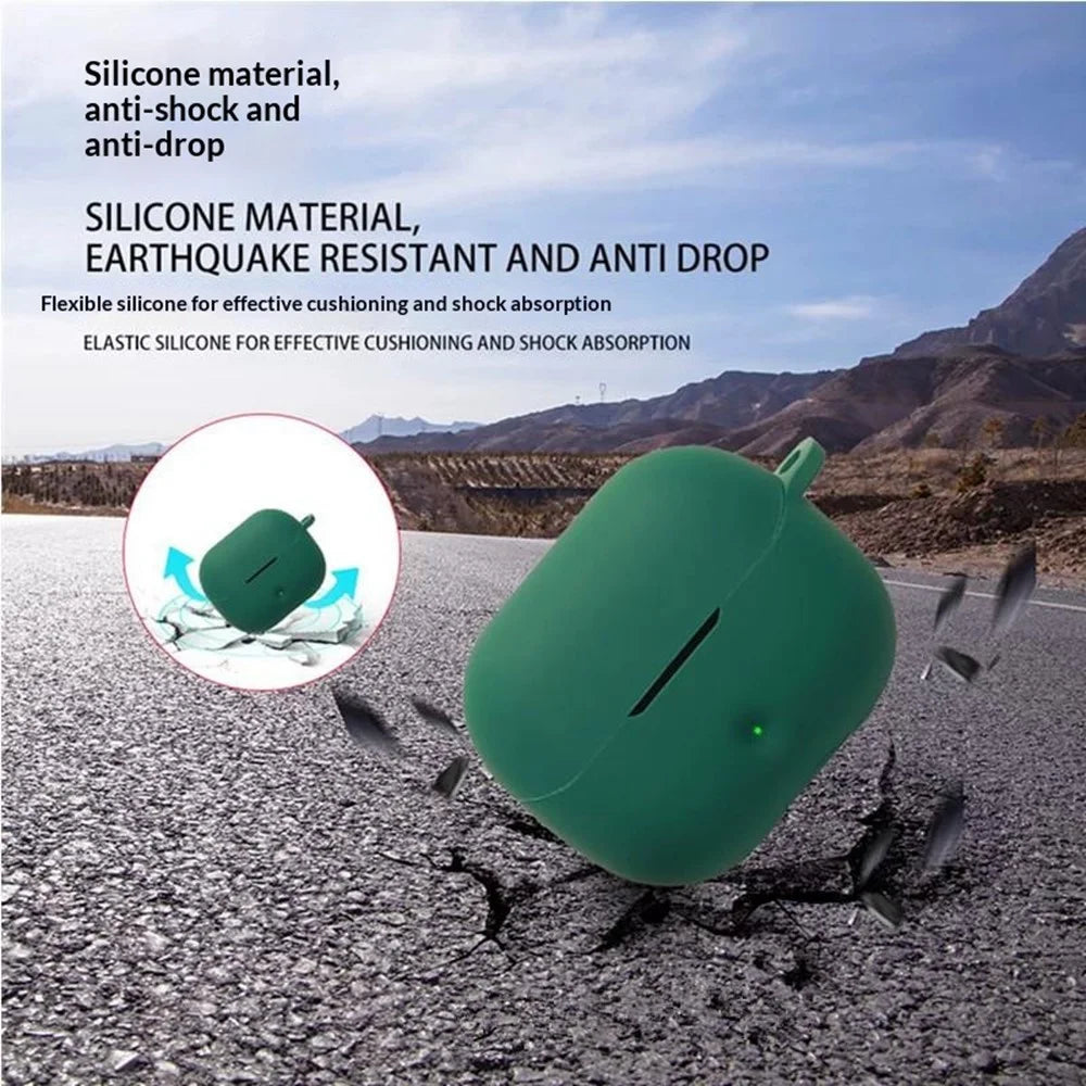 For SoundPEATS Q3 Pro Silicone Case Wireless Earbuds Protective Cover with Anti-Lost Buckle - Blackish Green - 4