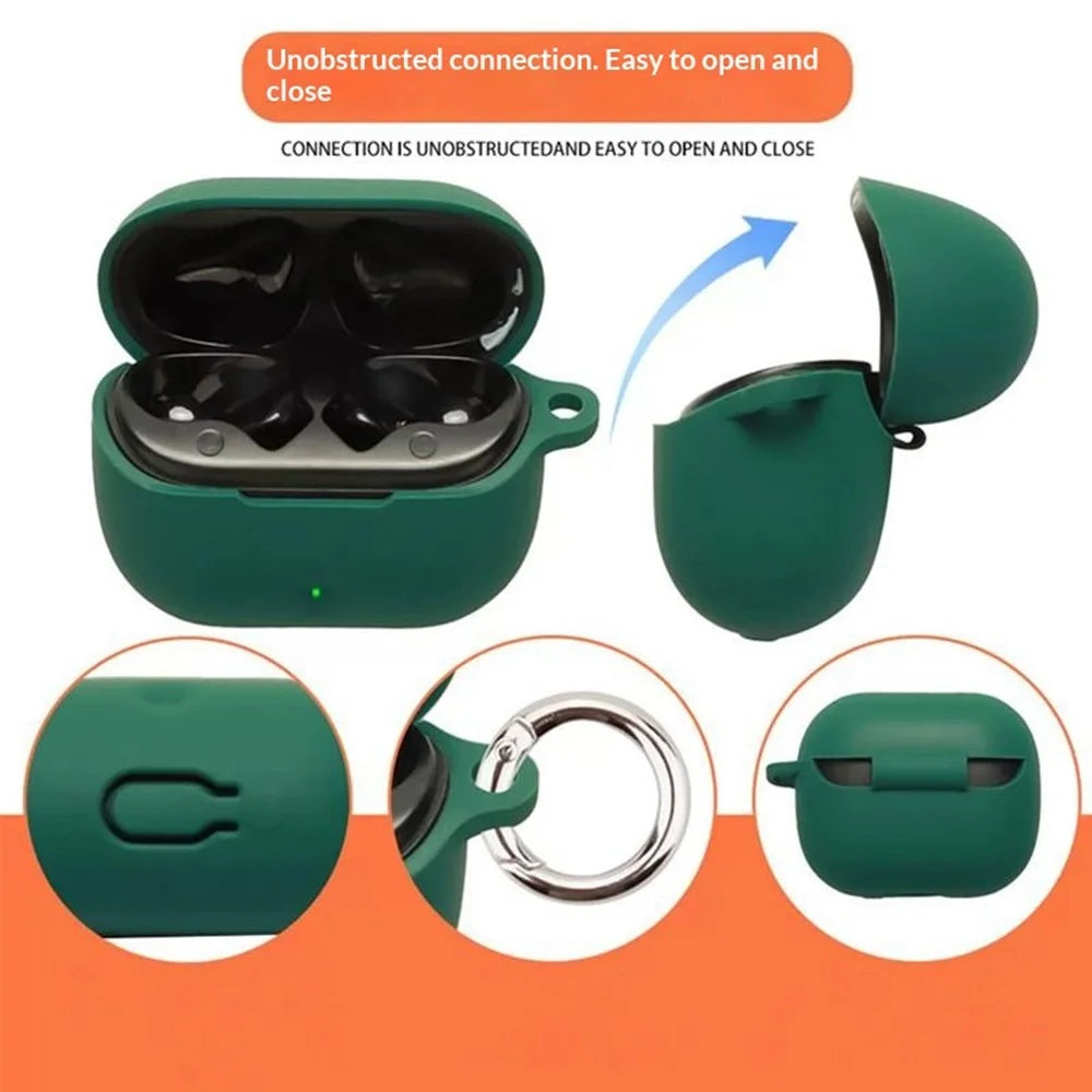 For SoundPEATS Q3 Pro Silicone Case Wireless Earbuds Protective Cover with Anti-Lost Buckle - Blackish Green - 5