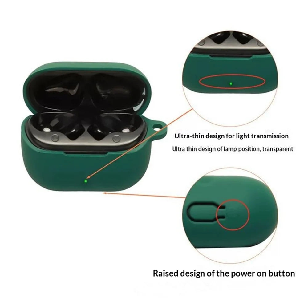 For SoundPEATS Q3 Pro Silicone Case Wireless Earbuds Protective Cover with Anti-Lost Buckle - Blackish Green - 6