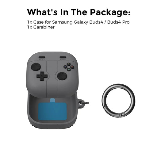 AHASTYLE WG194 For Samsung Galaxy Buds4 Pro / Buds4 Game Controller Design Silicone Case Protective Cover with Carabiner - Dark Grey - 2