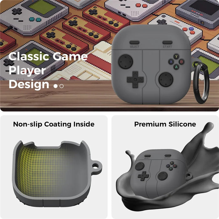 AHASTYLE WG194 For Samsung Galaxy Buds4 Pro / Buds4 Game Controller Design Silicone Case Protective Cover with Carabiner - Dark Grey - 4