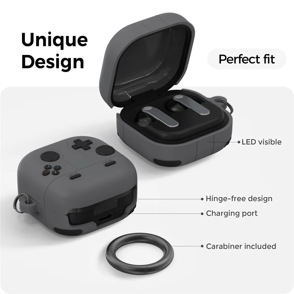 AHASTYLE WG194 For Samsung Galaxy Buds4 Pro / Buds4 Game Controller Design Silicone Case Protective Cover with Carabiner - Dark Grey - 5