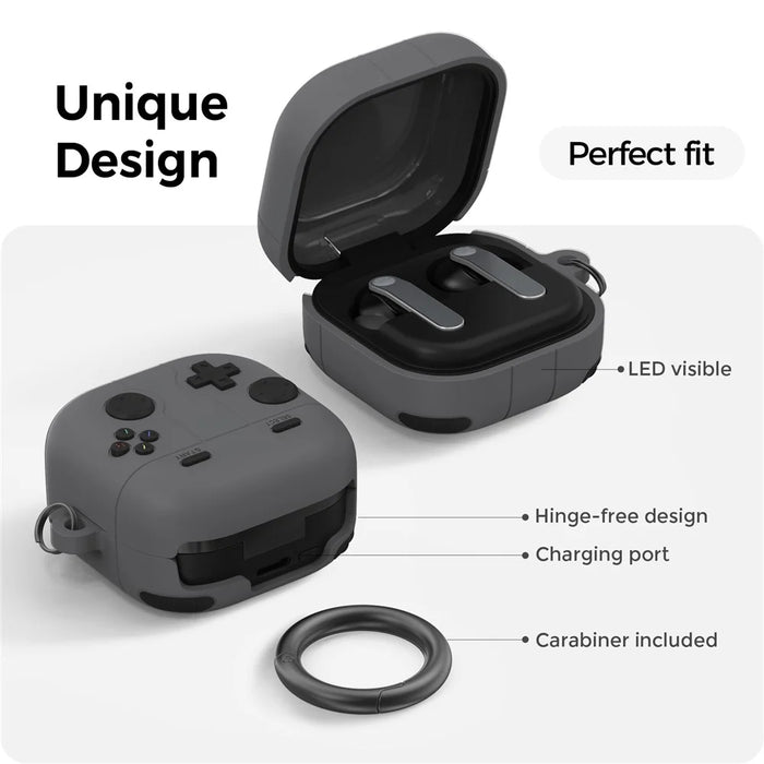 AHASTYLE WG194 For Samsung Galaxy Buds4 Pro / Buds4 Game Controller Design Silicone Case Protective Cover with Carabiner - Dark Grey - 5