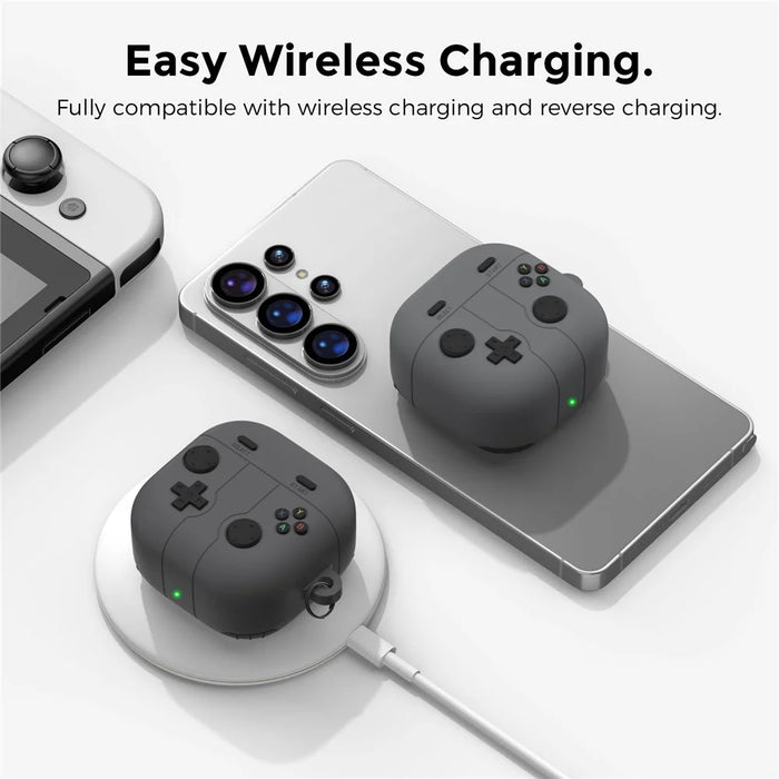 AHASTYLE WG194 For Samsung Galaxy Buds4 Pro / Buds4 Game Controller Design Silicone Case Protective Cover with Carabiner - Dark Grey - 6