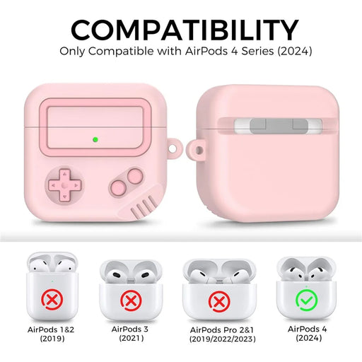 AHASTYLE JY21 For AirPods 4 Protective Case Game Console Design Split Silicone Earphone Cover with Carabiner and Cleaning Pen - Pink - 2