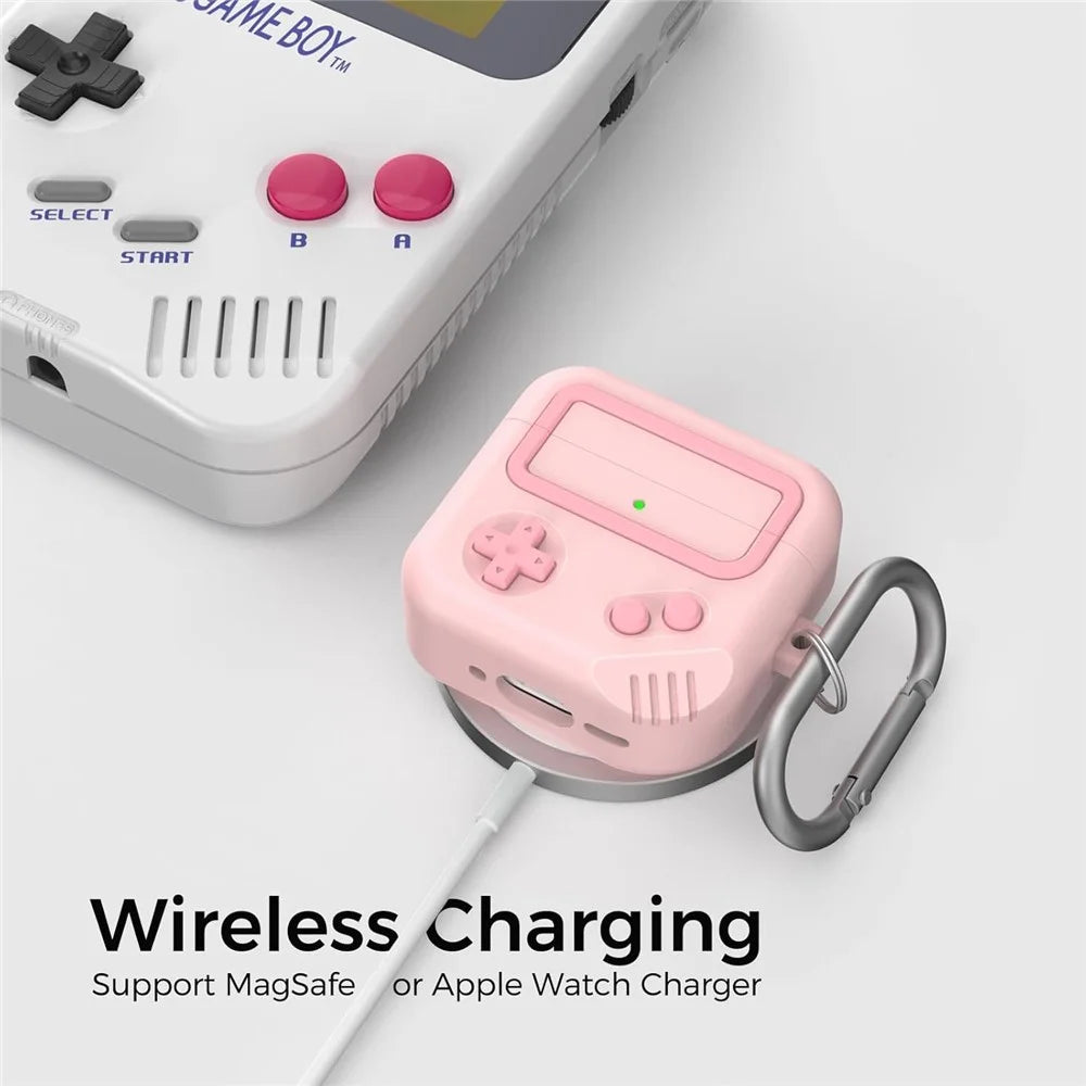 AHASTYLE JY21 For AirPods 4 Protective Case Game Console Design Split Silicone Earphone Cover with Carabiner and Cleaning Pen - Pink - 5