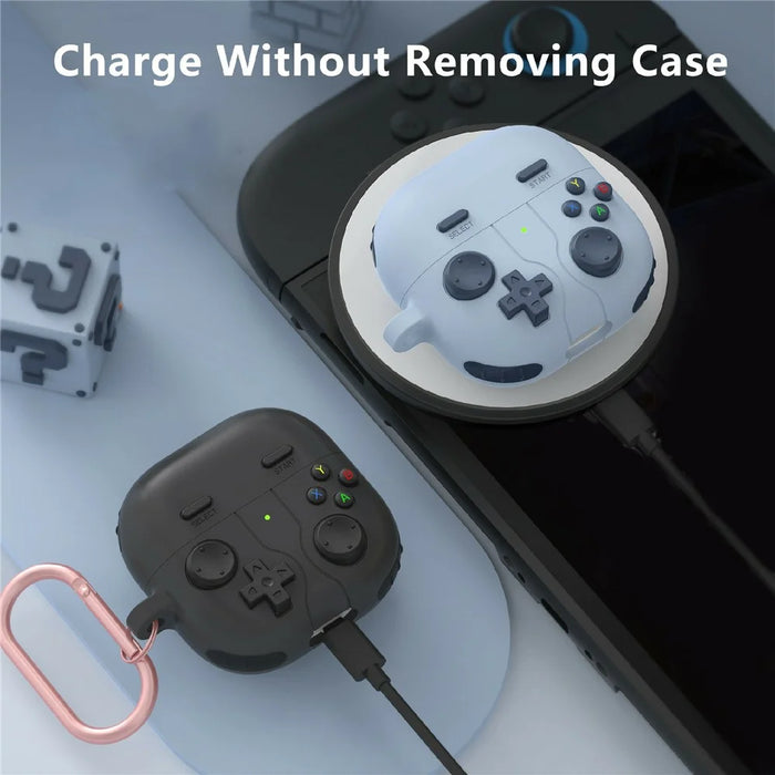 For Huawei FreeClip 2 Protective Case Gaming Controller Design Liquid Silicone Cover with Carabiner - Blue - 2