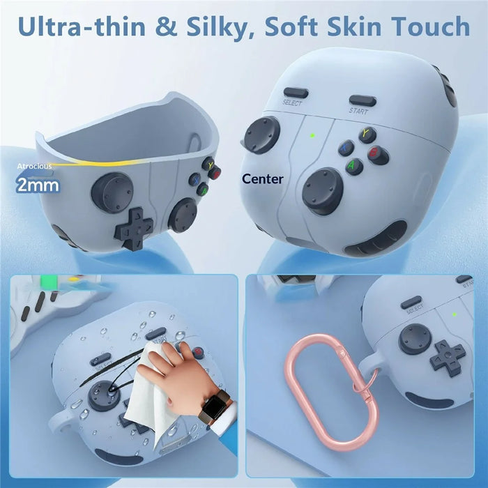For Huawei FreeClip 2 Protective Case Gaming Controller Design Liquid Silicone Cover with Carabiner - Blue - 3
