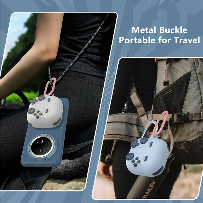 For Huawei FreeClip 2 Protective Case Gaming Controller Design Liquid Silicone Cover with Carabiner - Blue - 5
