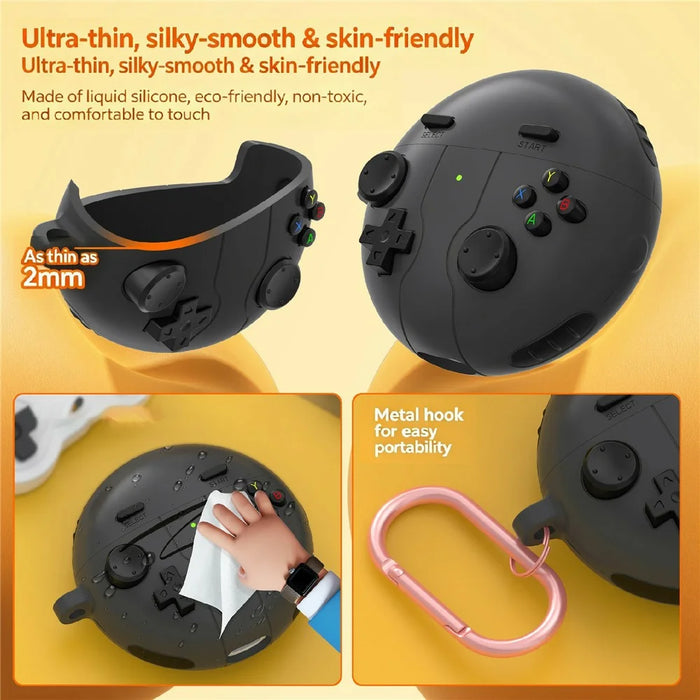 For Huawei FreeBuds 7i Protective Case Gaming Controller Design Liquid Silicone Cover with Carabiner - Dark Grey - 3