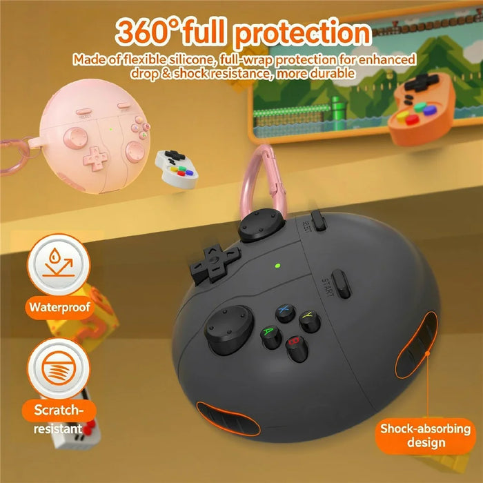 For Huawei FreeBuds 7i Protective Case Gaming Controller Design Liquid Silicone Cover with Carabiner - Dark Grey - 6