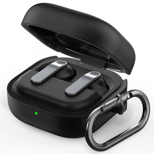 AHASTYLE WG192 For Samsung Galaxy Buds4  /  Buds4 Pro Silicone Case 2-Piece Split Protective Cover with Carabiner - Black - 1