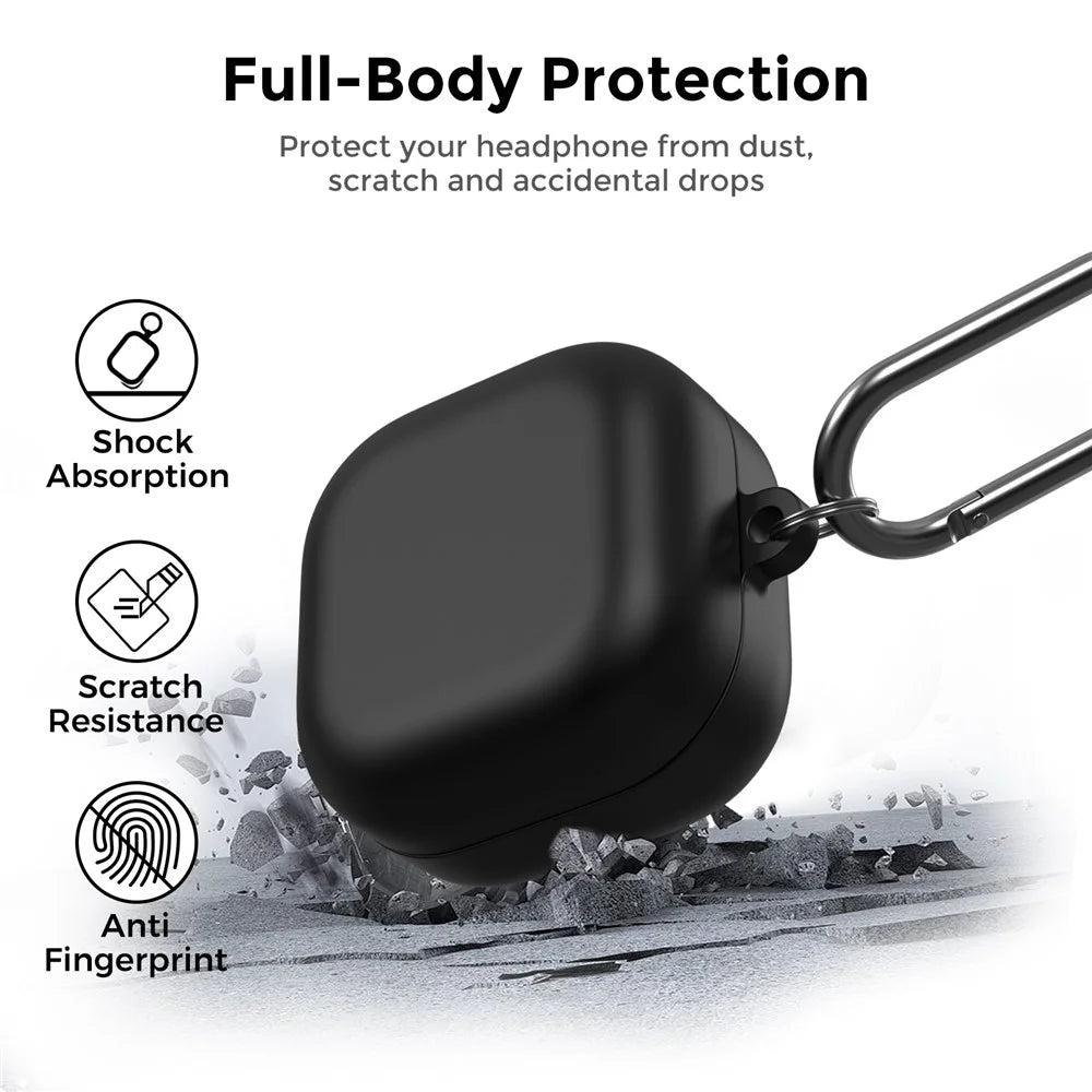 AHASTYLE WG192 For Samsung Galaxy Buds4  /  Buds4 Pro Silicone Case 2-Piece Split Protective Cover with Carabiner - Black - 2
