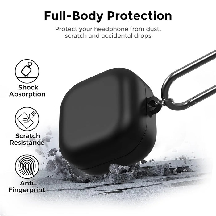 AHASTYLE WG192 For Samsung Galaxy Buds4  /  Buds4 Pro Silicone Case 2-Piece Split Protective Cover with Carabiner - Black - 2