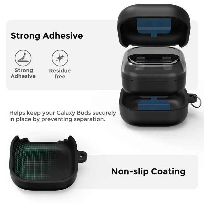 AHASTYLE WG192 For Samsung Galaxy Buds4  /  Buds4 Pro Silicone Case 2-Piece Split Protective Cover with Carabiner - Black - 3