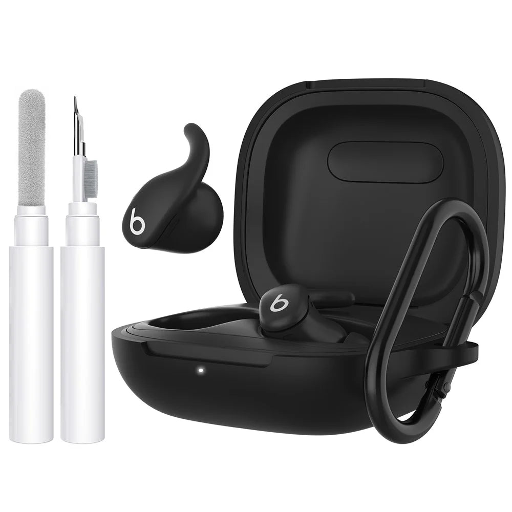 AHASTYLE WG189 For Beats Powerbeats Fit (2025) Silicone Case with Carabiner and Cleaning Pen Kit - Black - 1