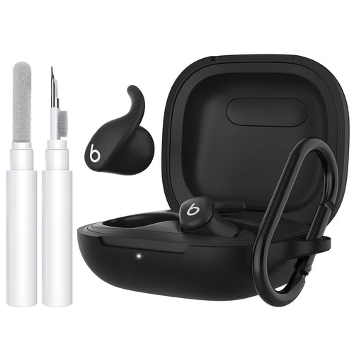 AHASTYLE WG189 For Beats Powerbeats Fit (2025) Silicone Case with Carabiner and Cleaning Pen Kit - Black - 1
