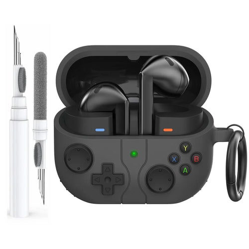 AHASTYLE WG170 Protective Case for Samsung Galaxy Buds3  /  Buds3 Pro / Buds3 FE Gamepad Style Silicone Cover with Cleaning Pen Kit - Black - 1