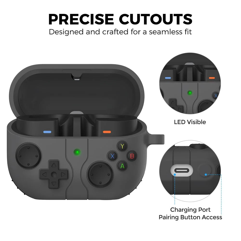 AHASTYLE WG170 Protective Case for Samsung Galaxy Buds3  /  Buds3 Pro / Buds3 FE Gamepad Style Silicone Cover with Cleaning Pen Kit - Black - 2