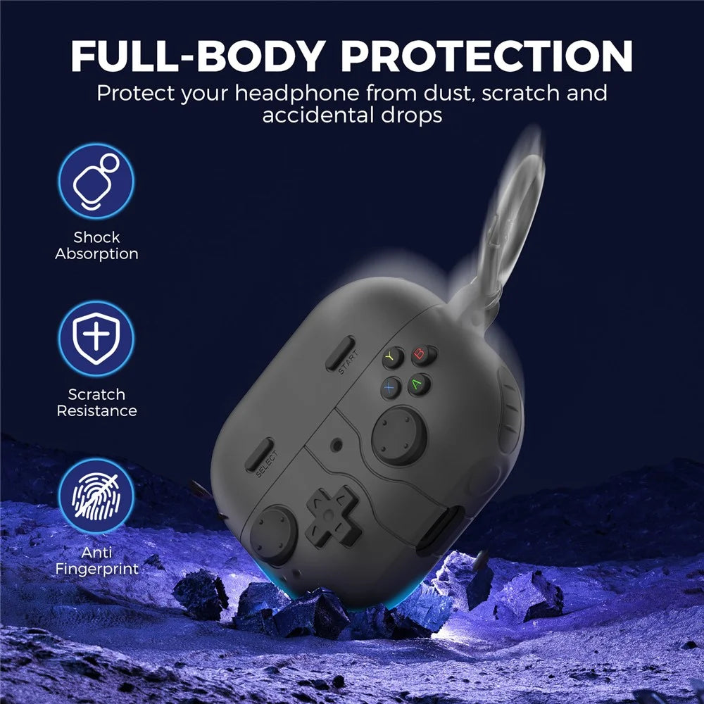 AHASTYLE WG170 Protective Case for Samsung Galaxy Buds3  /  Buds3 Pro / Buds3 FE Gamepad Style Silicone Cover with Cleaning Pen Kit - Black - 3
