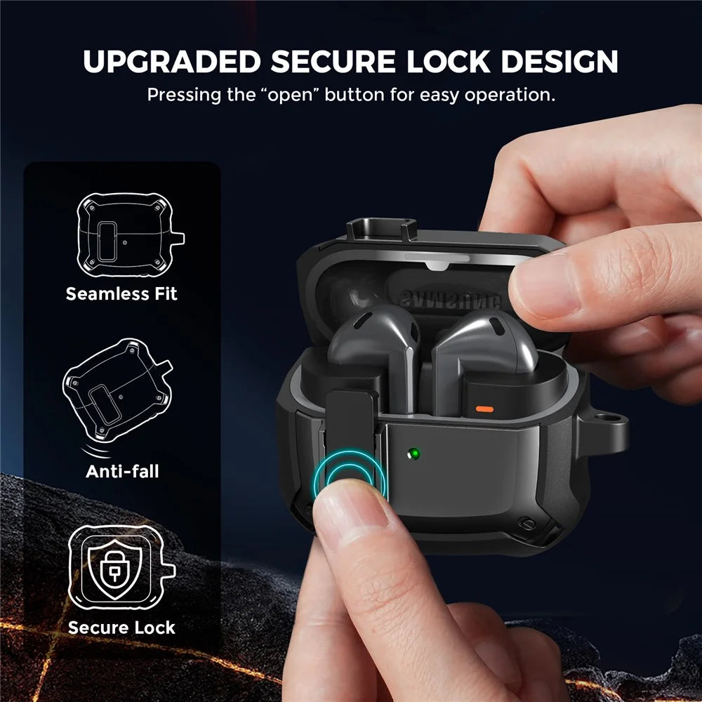 AHASTYLE WG171 TPU Case for Samsung Galaxy Buds3  /  Buds3 Pro / Buds3 FE Secure Lock Protective Cover with Cleaning Pen - Black - 2