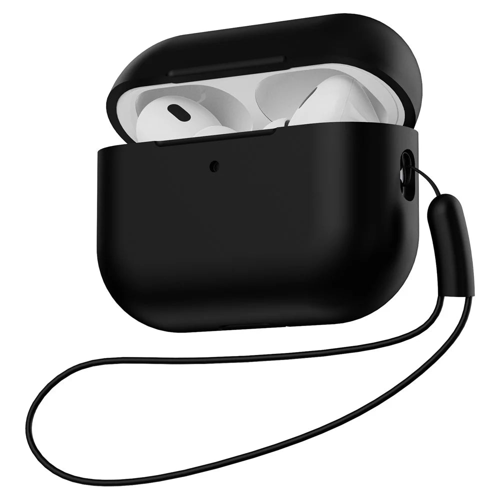 For AirPods Pro 3 Full Protection Silicone Case with Lanyard Drop-proof Protective Cover - Black - 1