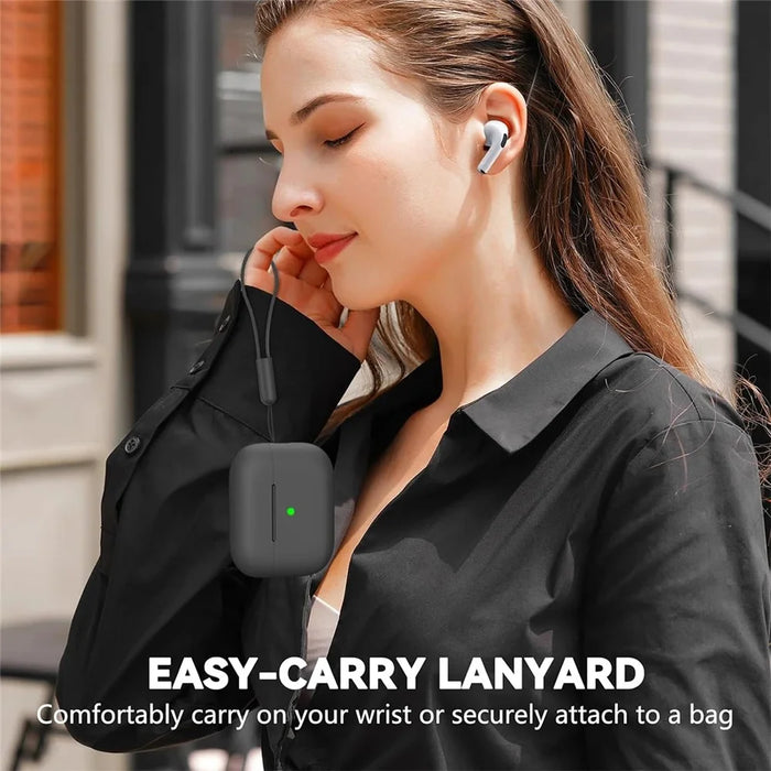 For AirPods Pro 3 Full Protection Silicone Case with Lanyard Drop-proof Protective Cover - Black - 3