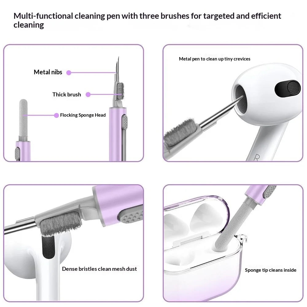 Clear TPU Case for AirPods Pro 3 Shockproof Earphone Cover with Keychain Hook + Cleaning Brush Set - Transparent Purple - 3