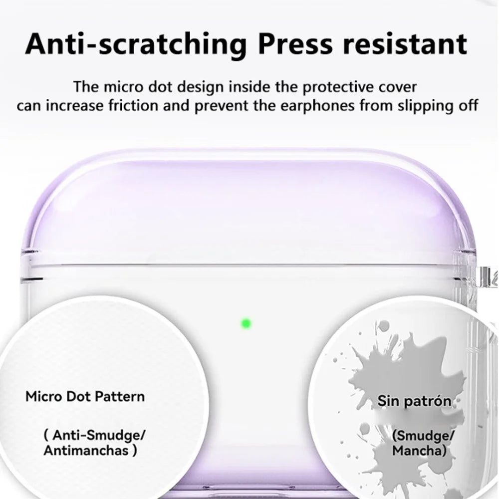 Clear TPU Case for AirPods Pro 3 Shockproof Earphone Cover with Keychain Hook + Cleaning Brush Set - Transparent Purple - 4