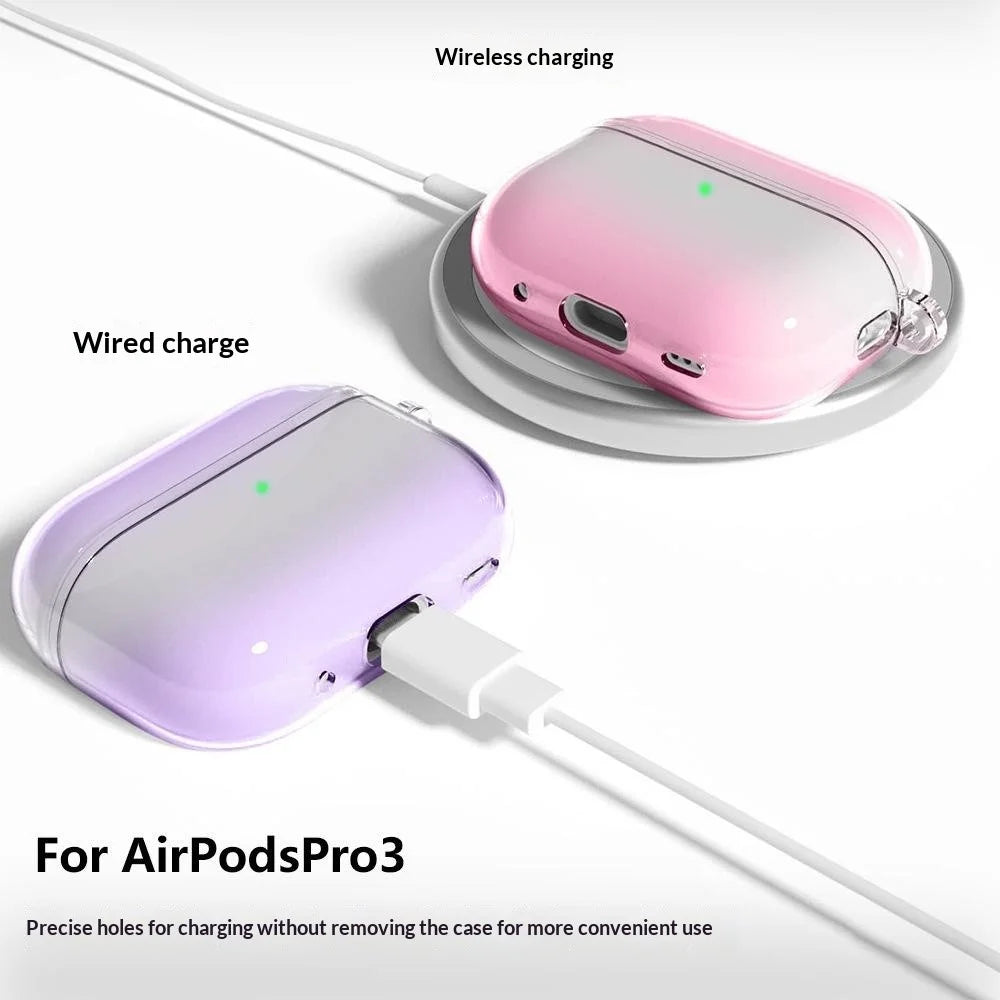 Clear TPU Case for AirPods Pro 3 Shockproof Earphone Cover with Keychain Hook + Cleaning Brush Set - Transparent Purple - 5