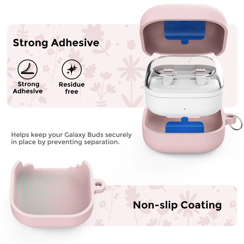 AHASTYLE WG199 For Samsung Galaxy Buds4 Pro  /  Buds4 Protective Case with Carabiner Embossed Flower Leaf Silicone Cover - Pink - 4