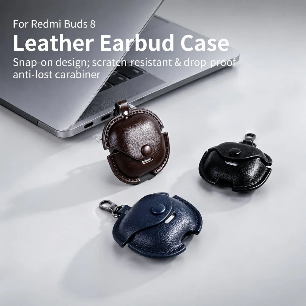 For Xiaomi Redmi Buds 8 Active Earphone Case PU Leather Bluetooth-Compatible Headset Charging Bin Sleeve Cover - Black - 2