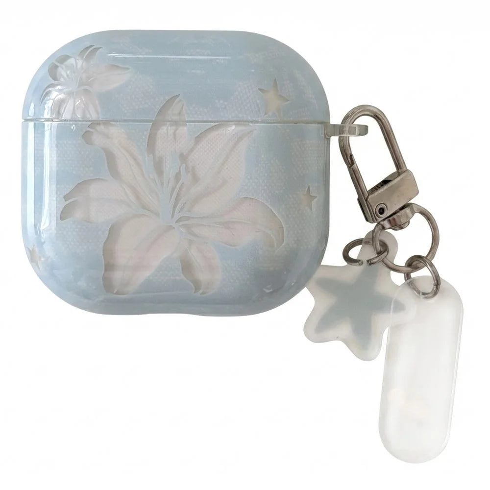 TPU Case for Apple AirPods Pro 3 Lily Flower Pattern Protective Cover with Metal Carabiner Clip & Keychain Charm - 1