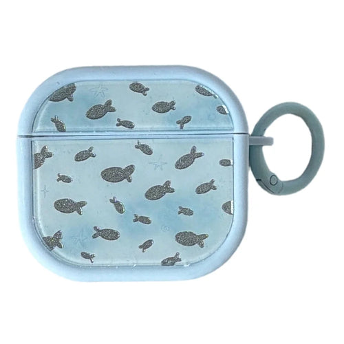 Sparkle Fish Pattern Case for AirPods 4 Soft TPU Protective Cover with Buckle Carabiner Clip - 1