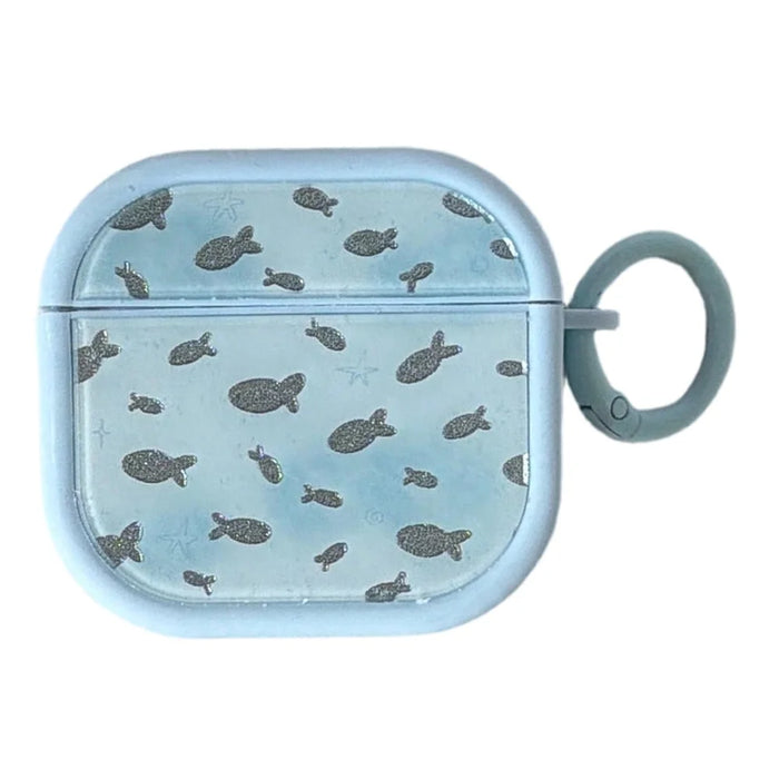 Sparkle Fish Pattern Case for AirPods 4 Soft TPU Protective Cover with Buckle Carabiner Clip - 1