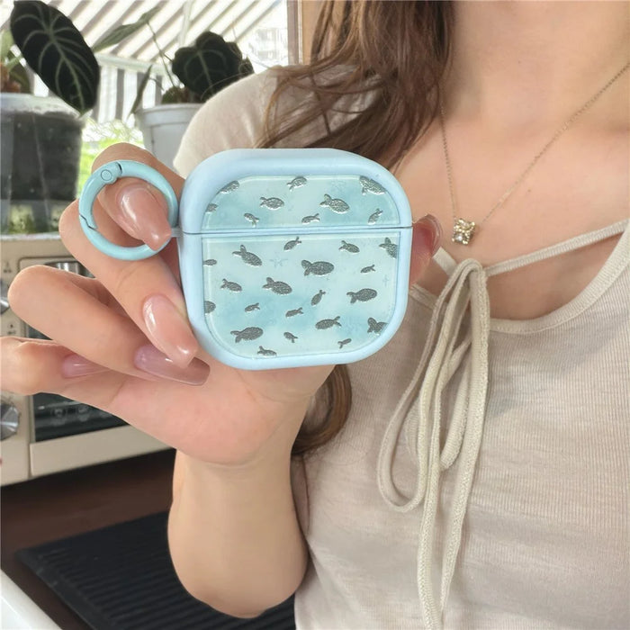 Sparkle Fish Pattern Case for AirPods 4 Soft TPU Protective Cover with Buckle Carabiner Clip - 3