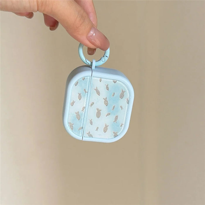Sparkle Fish Pattern Case for AirPods 4 Soft TPU Protective Cover with Buckle Carabiner Clip - 6