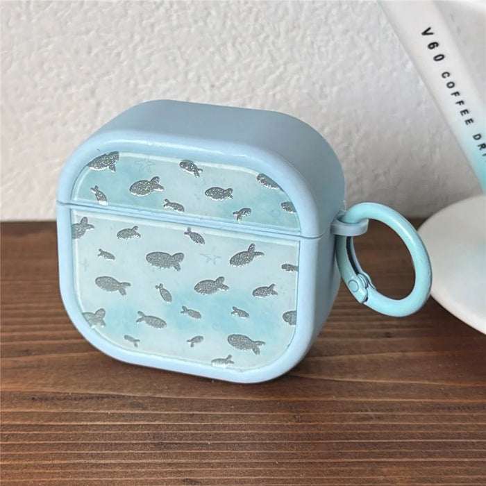 Sparkle Fish Pattern Case for AirPods 4 Soft TPU Protective Cover with Buckle Carabiner Clip - 7