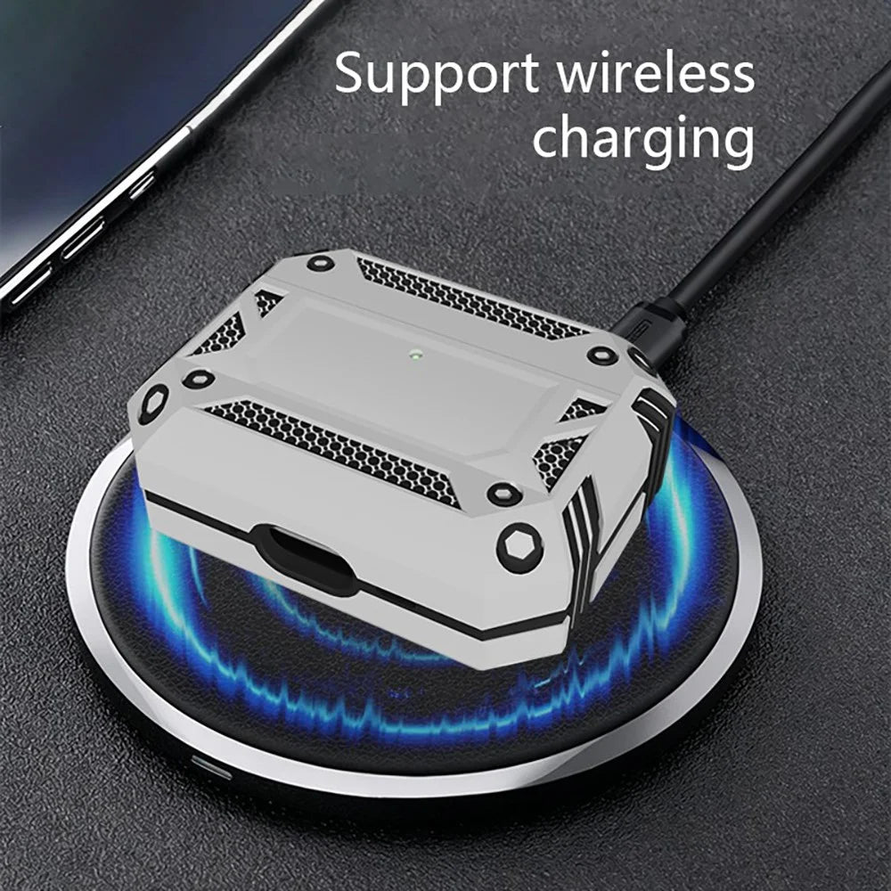 For Apple AirPods Pro / AirPods Pro 2 Case Magnetic PC + TPU Shockproof Protection Earphone Cover with Keychain - Silver - 3