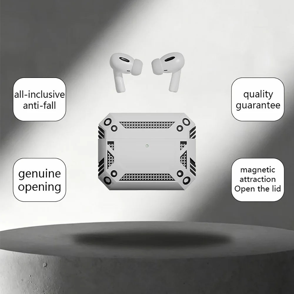 For Apple AirPods Pro / AirPods Pro 2 Case Magnetic PC + TPU Shockproof Protection Earphone Cover with Keychain - Silver - 4