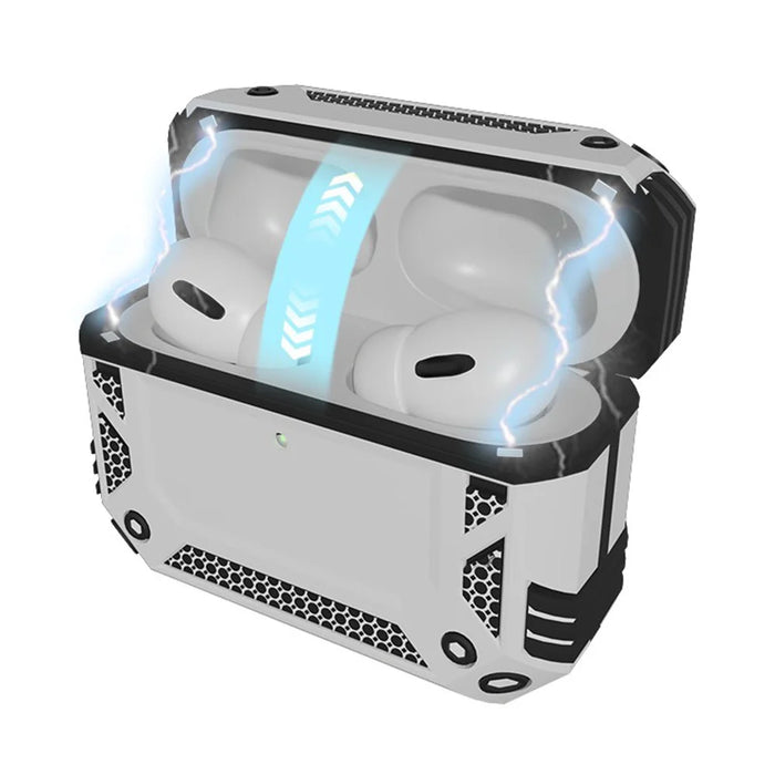For AirPods Pro 3 Case Magnetic PC + TPU Shockproof Protection Earphone Cover with Keychain - Silver - 1