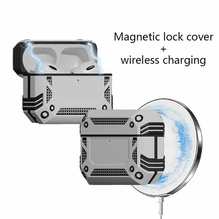 For AirPods Pro 3 Case Magnetic PC + TPU Shockproof Protection Earphone Cover with Keychain - Silver - 2