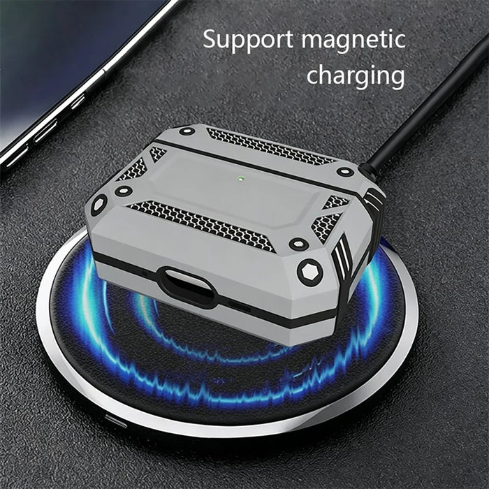 For AirPods Pro 3 Case Magnetic PC + TPU Shockproof Protection Earphone Cover with Keychain - Silver - 6