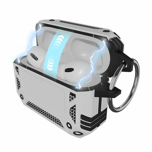 For AirPods 4 Case Magnetic PC + TPU Shockproof Protection Earphone Cover with Keychain - Silver - 1