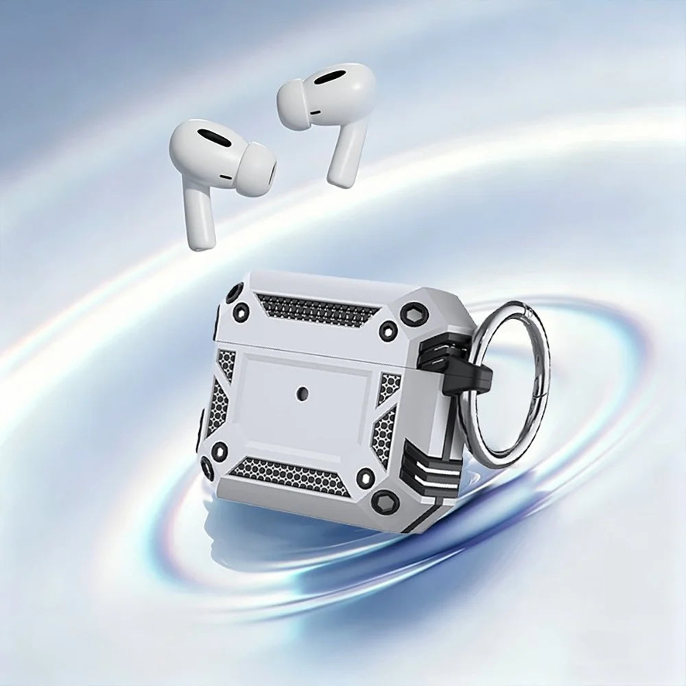 For AirPods 4 Case Magnetic PC + TPU Shockproof Protection Earphone Cover with Keychain - Silver - 2