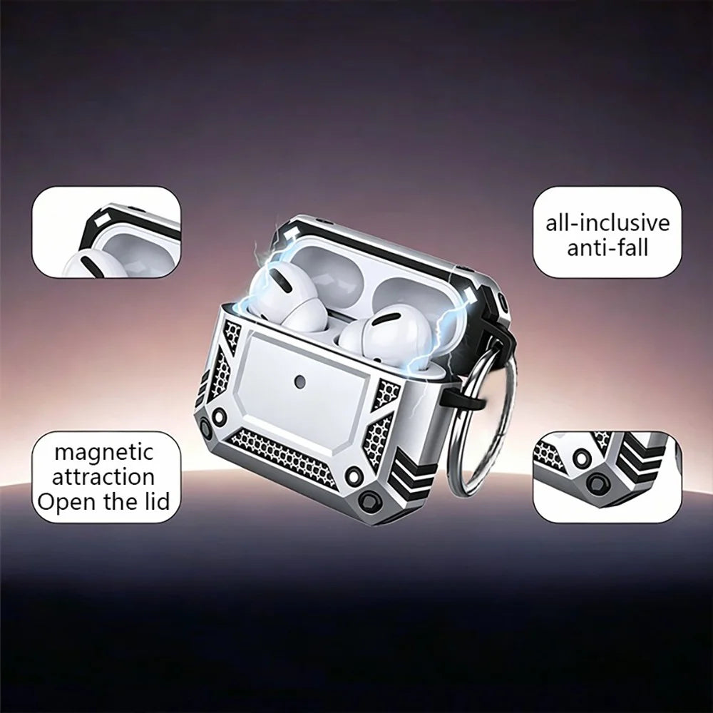 For AirPods 4 Case Magnetic PC + TPU Shockproof Protection Earphone Cover with Keychain - Silver - 3