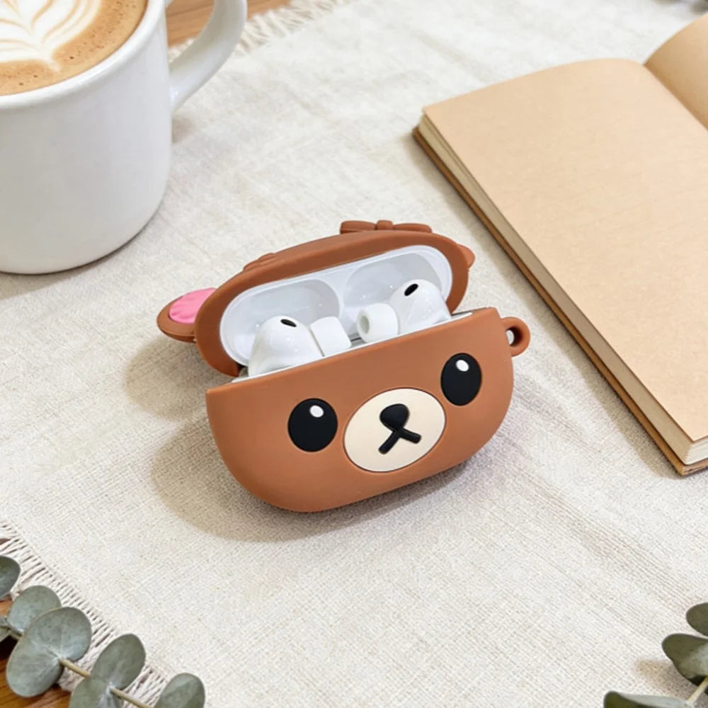Silicone Case for AirPods Pro 3 Cute Bear Cartoon Design Protective Cover with Carabiner Clip - 2