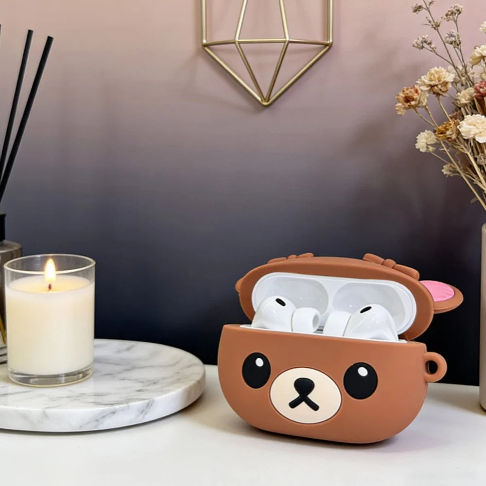 Silicone Case for AirPods Pro 3 Cute Bear Cartoon Design Protective Cover with Carabiner Clip - 4